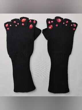Women's Nicki Minaj Black Fingerless Gloves Pink Gems Alt Goth Scene Emo Punk OS